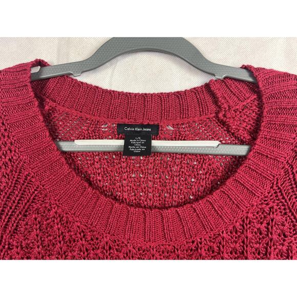 Calvin Klein Jeans Women's Large Red Open Knit Sweater Acrylic Nylon Chunky EUC - Picture 4 of 10